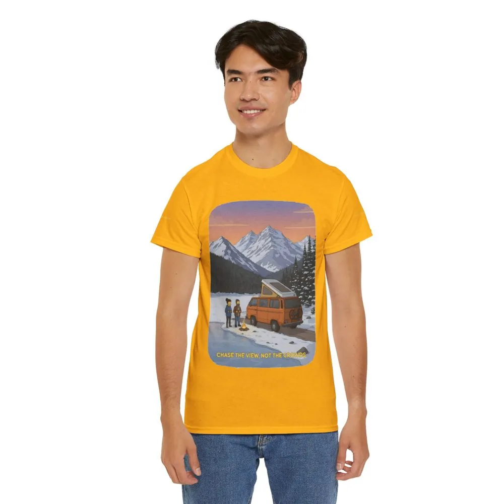 Unisex Heavy Cotton Tee — "Chase The Views-Not The Crowds" Design Sitcom-Line