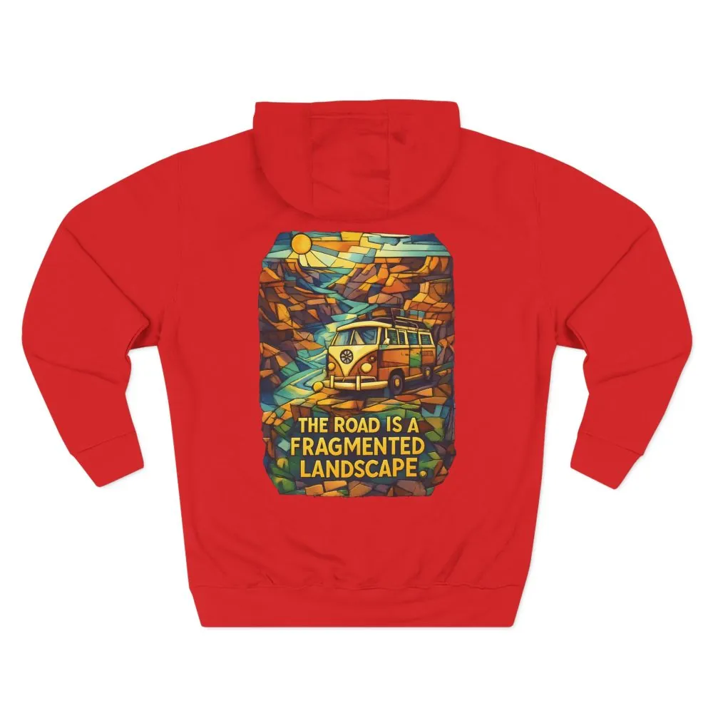 Three-Panel Fleece Hoodie - "The Road Is A Fragmented Landscape" Design Cubic-Line