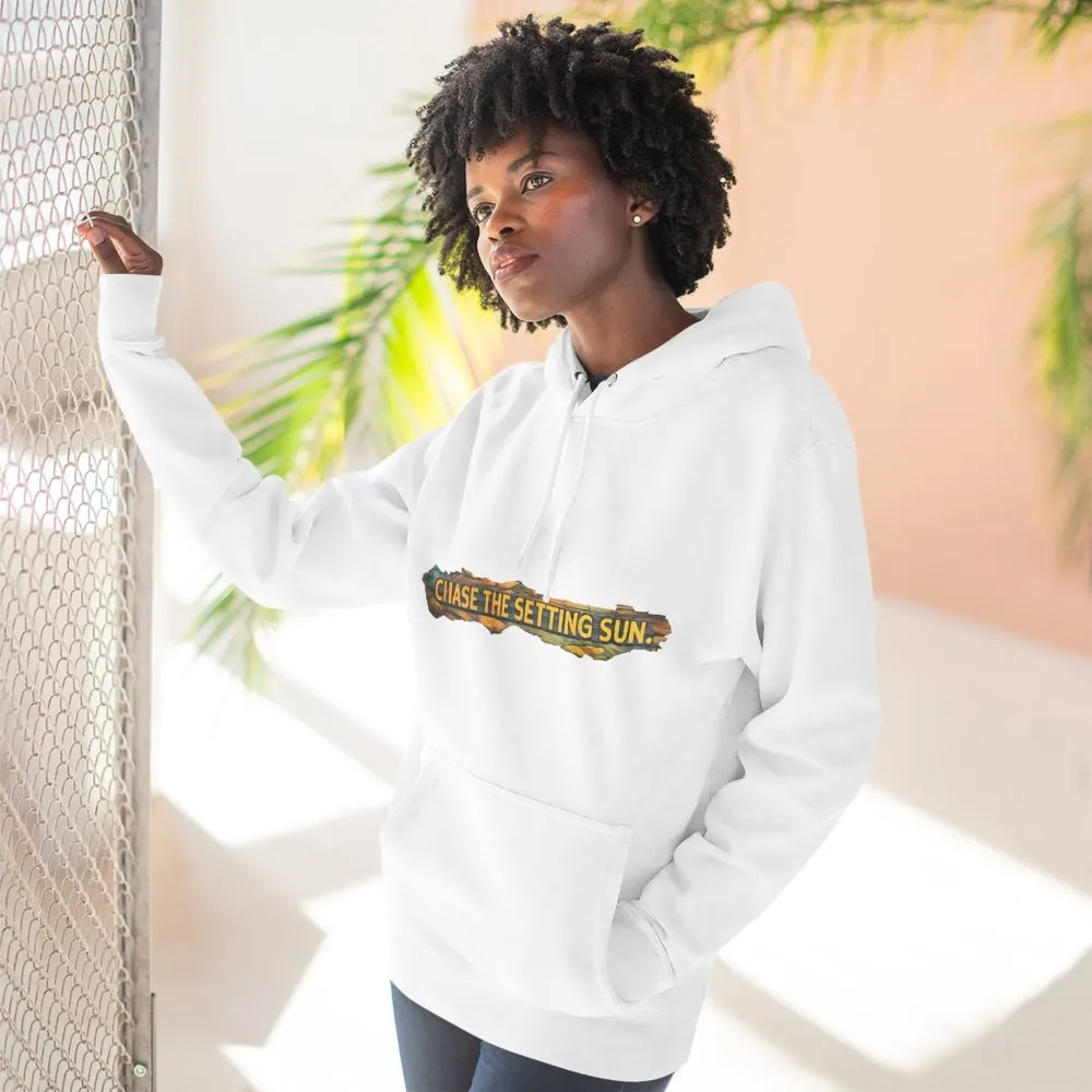 Three-Panel Fleece Hoodie - "Chase The Settings Sun" Design Cubic-Line