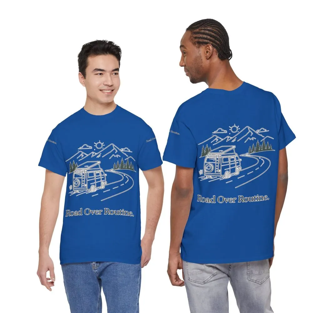 18061786519802817024_2048.jpeg Unisex Heavy Cotton Tee — "Road Over Routine" Design Minimal-Line
