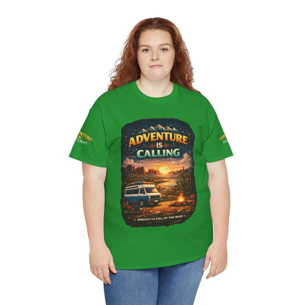Unisex Heavy Cotton Tee — "Adventure Is Calling" Design Scenic-Line