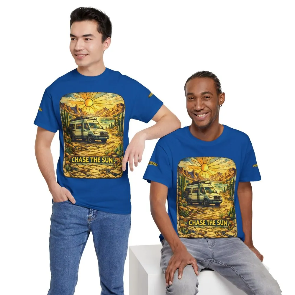 Unisex Heavy Cotton Tee — "Chase The Sun" Design Cubic-Line