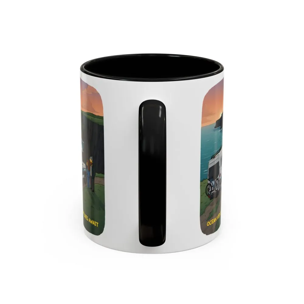 Accent Coffee Mug (11, 15oz) — "Ocean Views-Adventures Awaits" Design Sitcom-Line