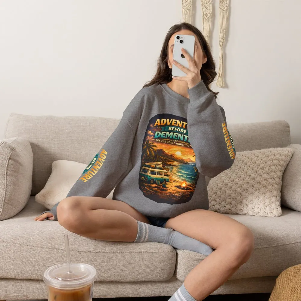 Unisex Heavy Blend™ Crewneck Sweatshirt — "Adventure Before Dementia" Design Scenic-Line