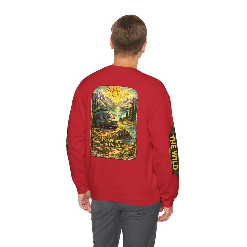 Unisex Heavy Blend™ Crewneck Sweatshirt — "Escape Into The Wild" Design Cubic-Line