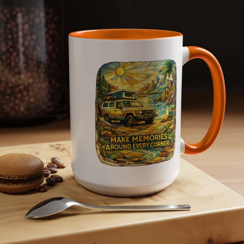 Accent Coffee Mug (11, 15oz) — "Make Memories Around Every Corner" Design Cubic-Line