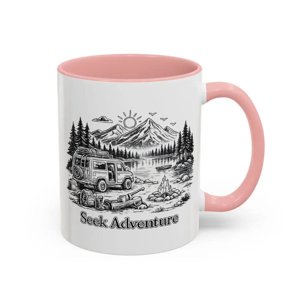 Accent Coffee Mug (11, 15oz) — "Seek Adventure" Design Minimal-Line