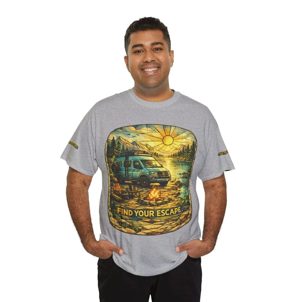 Unisex Heavy Cotton Tee — "Find Your Escape" Design Cubic-Line