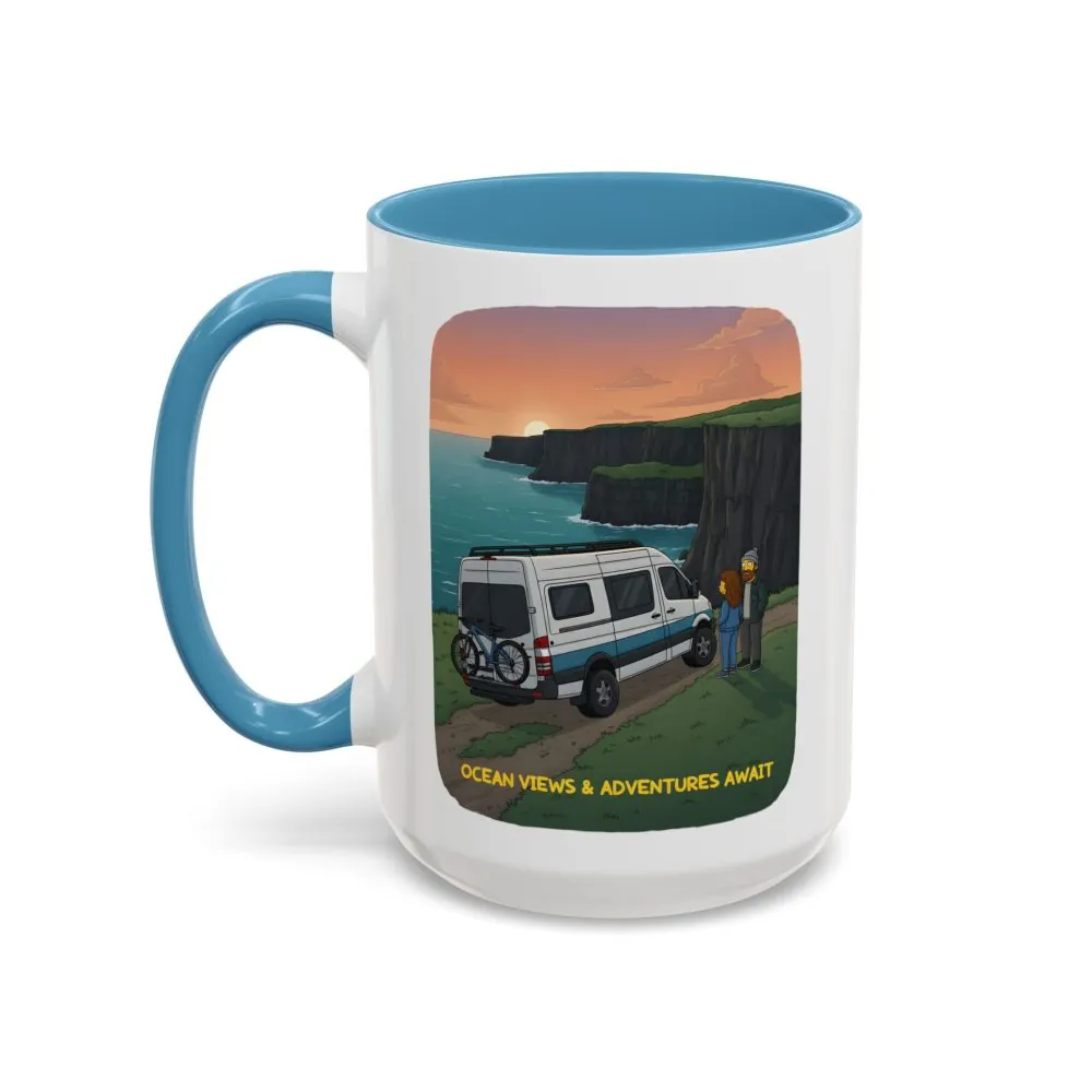 Accent Coffee Mug (11, 15oz) — "Ocean Views-Adventures Awaits" Design Sitcom-Line