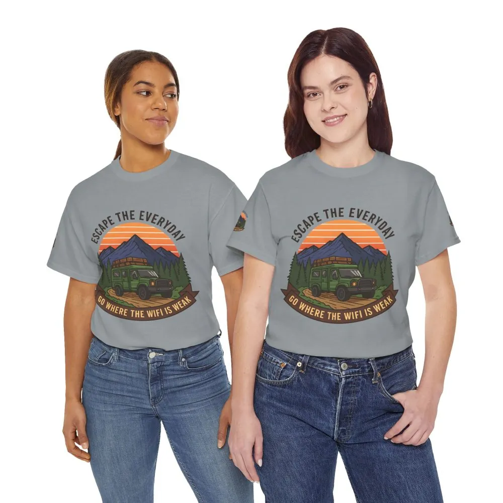 Unisex Heavy Cotton Tee — "Go Where the WiFi Is Weak" Adventure Shirt
