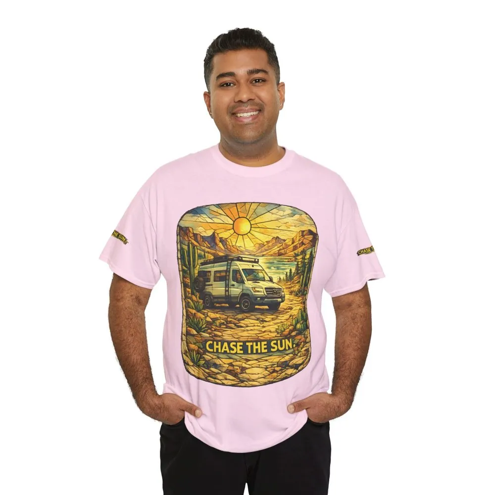 Unisex Heavy Cotton Tee — "Chase The Sun" Design Cubic-Line