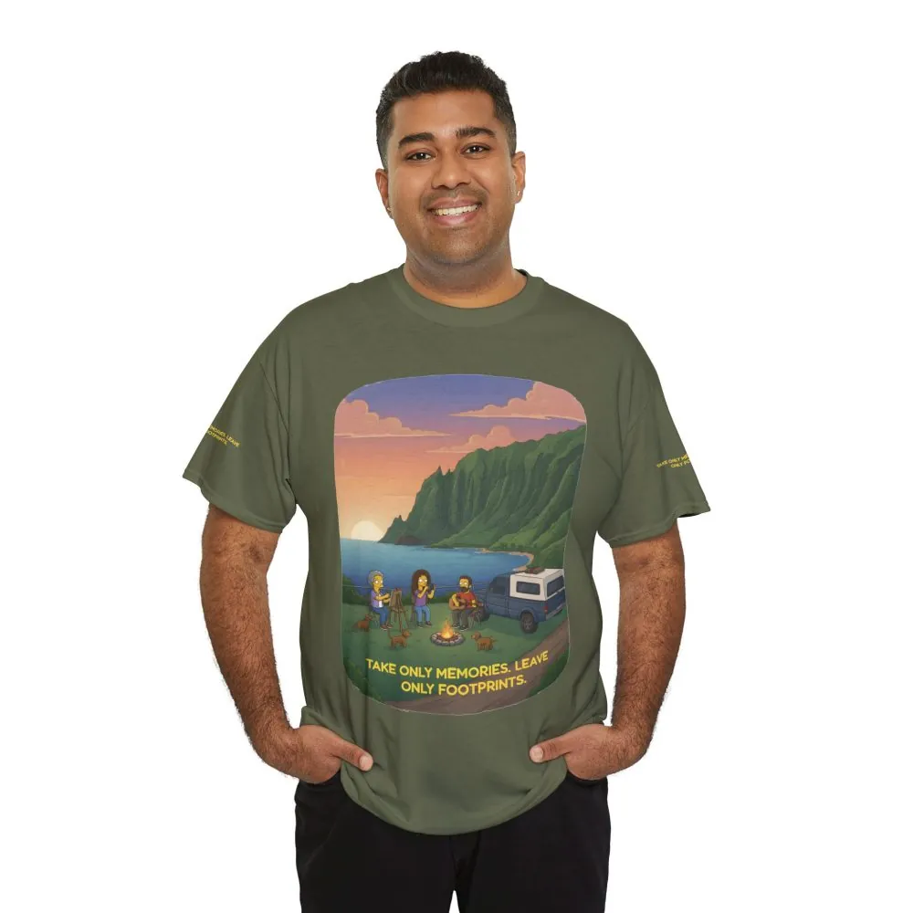 Unisex Heavy Cotton Tee — "Take Only Memories-Leave Only Footprints" Design Sitcom-Line