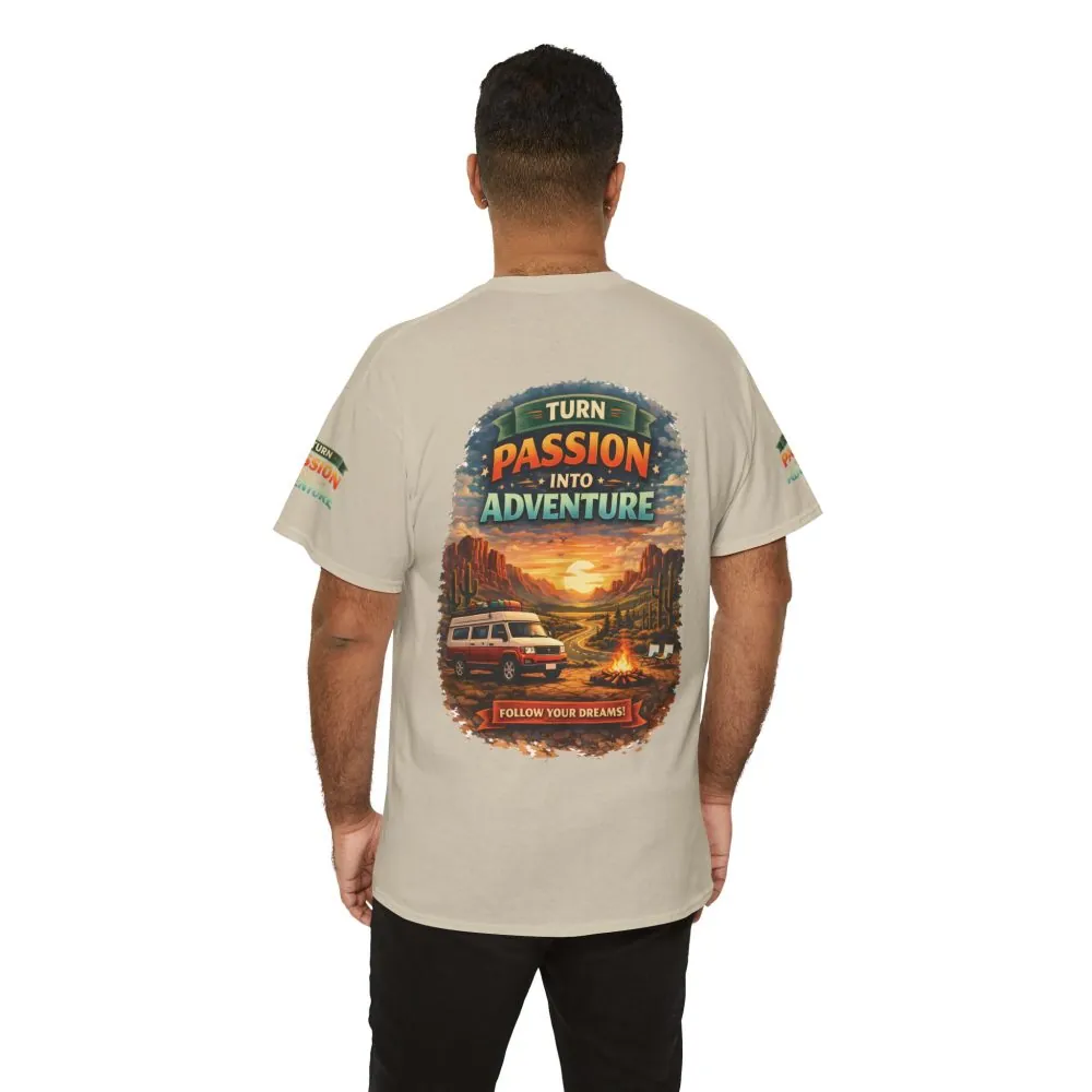 Unisex Heavy Cotton Tee — "Turn Passion Into Adventure" Design Scenic-Line