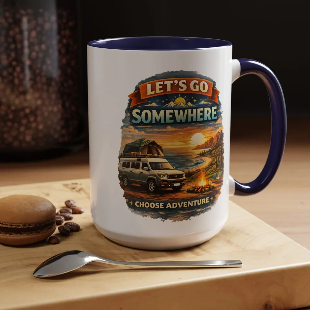 Accent Coffee Mug (11, 15oz) — "Lets Go Somewhere" Design Scenic-Line