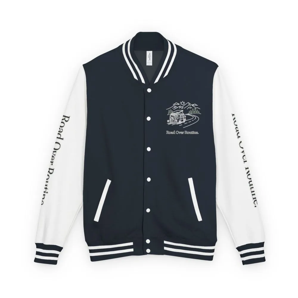 Unisex Heavyweight Letterman Jacket — "Road Over Routine" Travel Varsity Coat