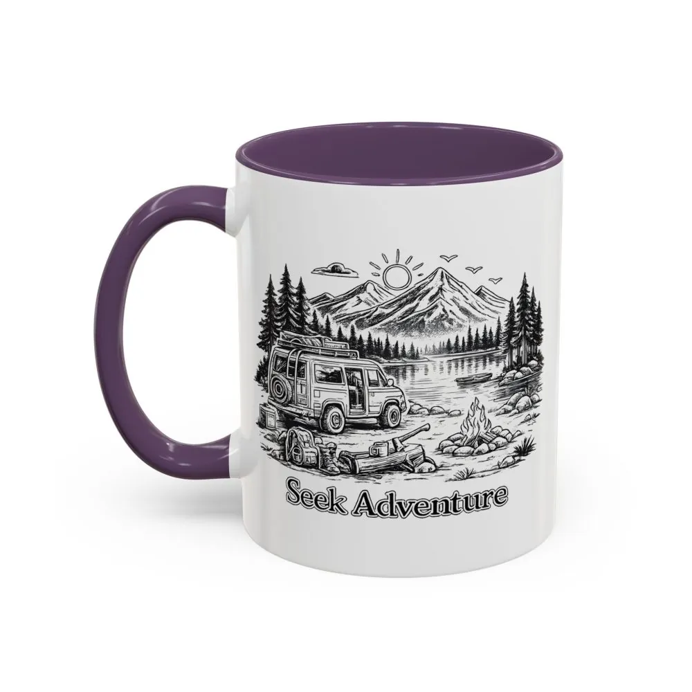Accent Coffee Mug (11, 15oz) — "Seek Adventure" Design Minimal-Line