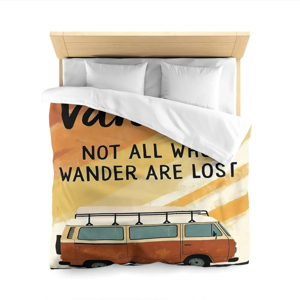 Duvet Cover — "Vanlife: Not All Who Wander Are Lost" Retro Camper Bedding