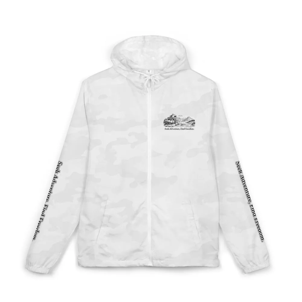Unisex Full-Zip Windbreaker Jacket — "Seek Adventure, Find Freedom" (Design "Minimal-Line")