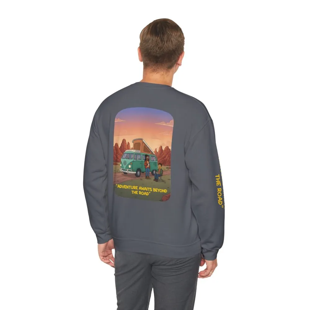 18147873953430921715_2048.jpeg Unisex Heavy Blend™ Crewneck Sweatshirt — "Adventure Awaits Beyond The Road" Design Sitcom-Line
