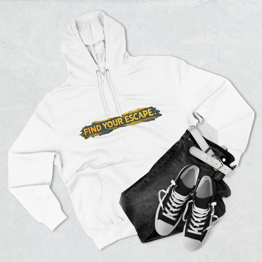 Three-Panel Fleece Hoodie - "Find Your Escape" Design Cubic-Line
