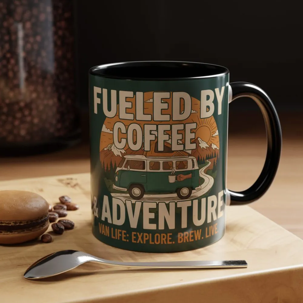 Accent Coffee Mug (11, 15oz) — "Fueled by Coffee & Adventure"