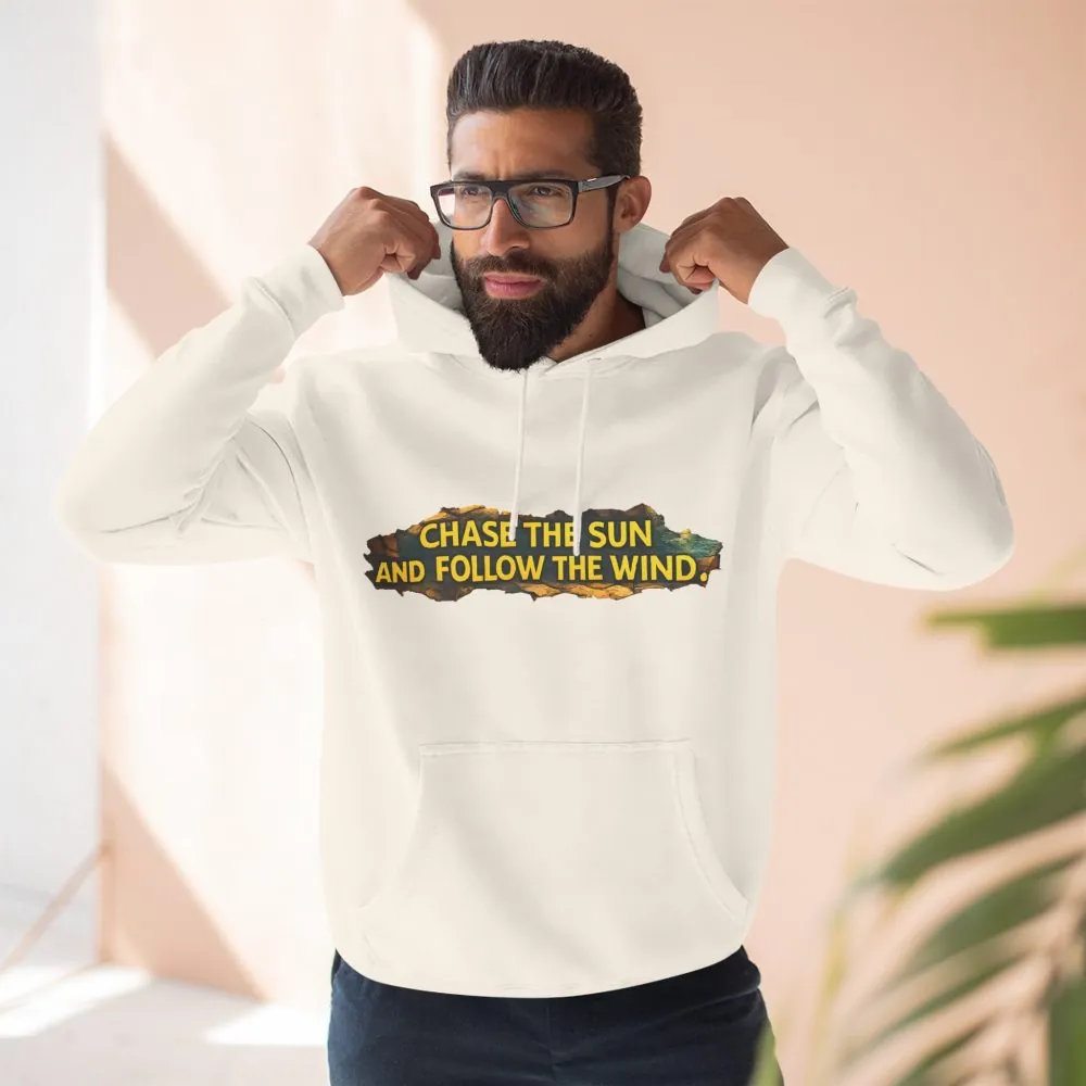 18163772966243668095_2048.jpeg Three-Panel Fleece Hoodie - "Chase The Sun And Follow The Wind" Design Cubic-Line