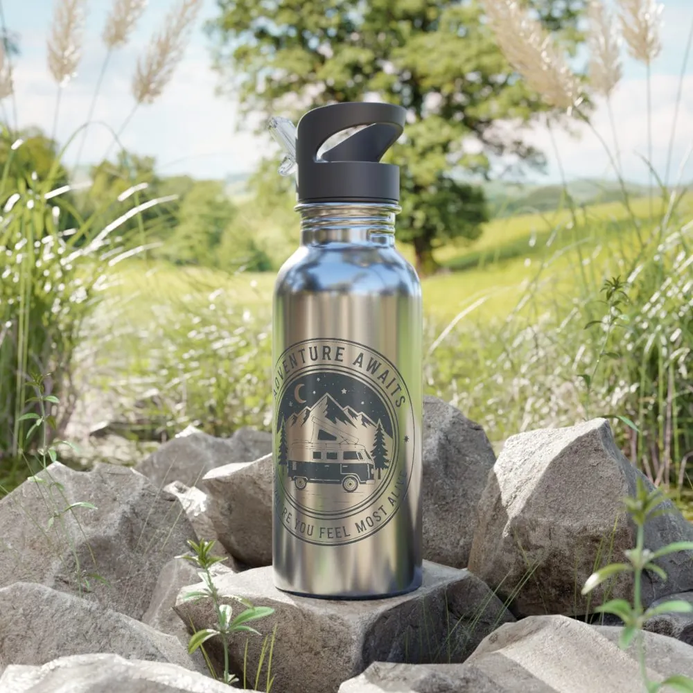 Stainless Steel Water Bottle with Straw – 'Adventure Awaits-Go Where You Feel Most Alive' Outdoor Logo 20oz