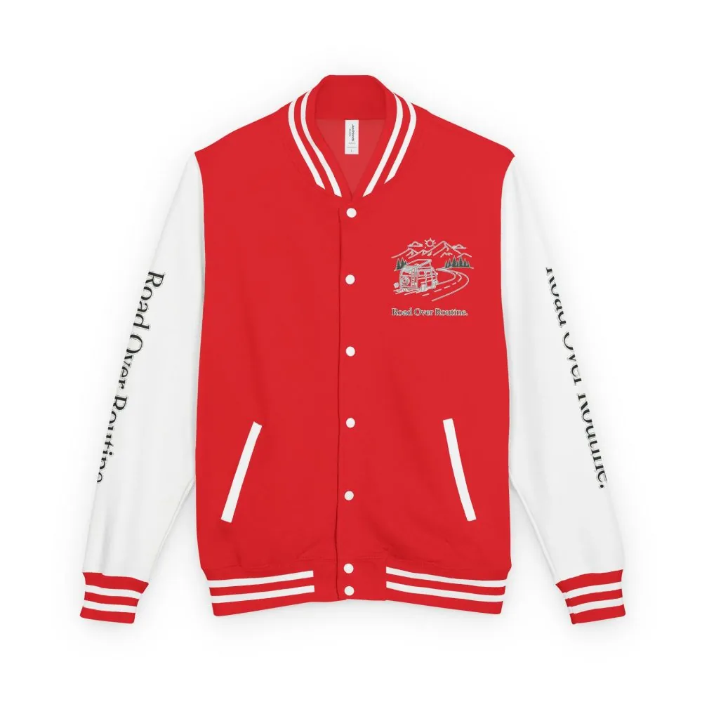 Unisex Heavyweight Letterman Jacket — "Road Over Routine" Travel Varsity Coat