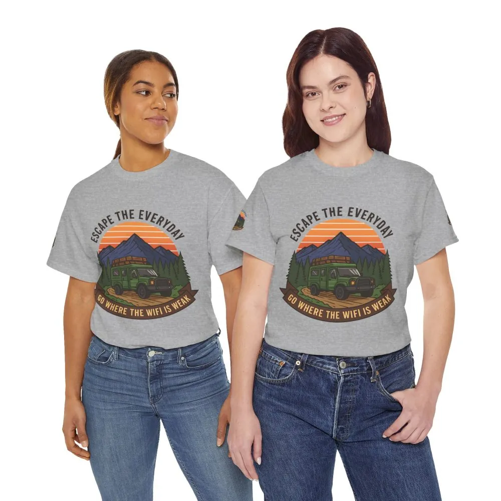 Unisex Heavy Cotton Tee — "Go Where the WiFi Is Weak" Adventure Shirt