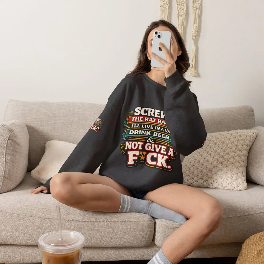 Unisex Heavy Blend™ Crewneck Sweatshirt — "Screw The Rat Race" Design F**K-Line