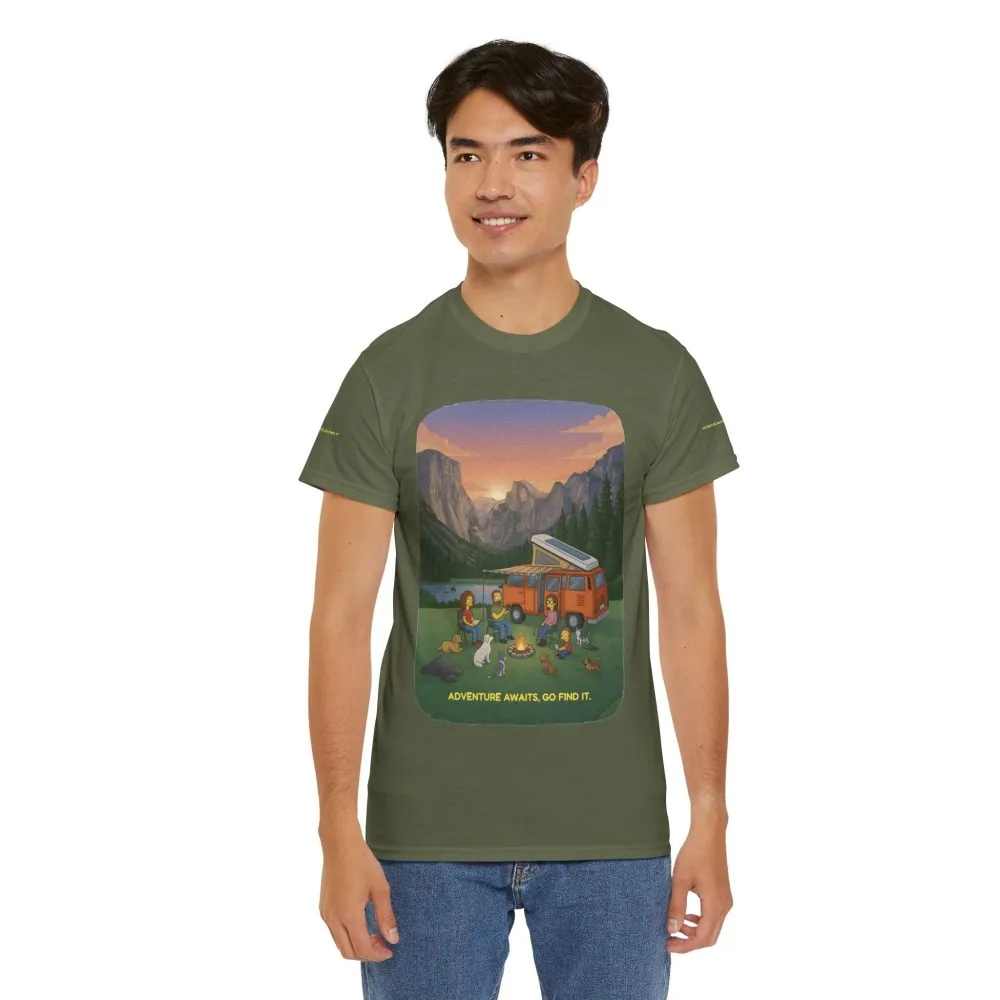 Unisex Heavy Cotton Tee — "Adventure Awaits-Go Find It" Design Sitcom-Line