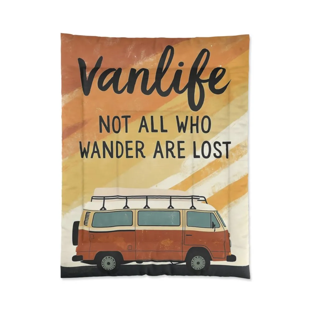 Comforter — “Vanlife: Not All Who Wander Are Lost” Retro Camper Bedding