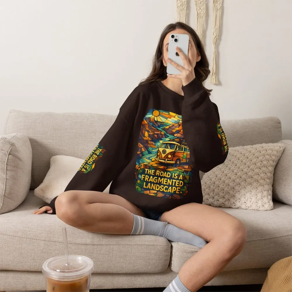 Unisex Heavy Blend™ Crewneck Sweatshirt — "The Road Is A Fragmented Landscape" Design Cubic-Line