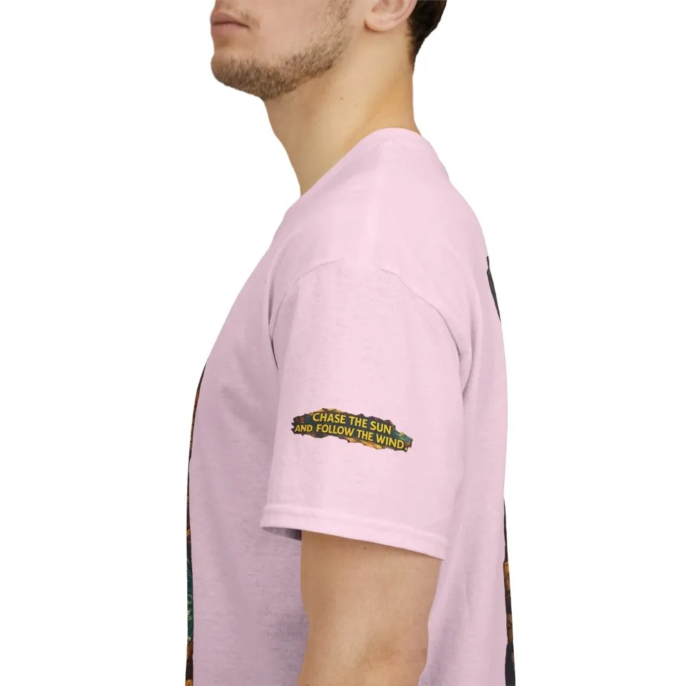 Unisex Heavy Cotton Tee — "Chase The Sun And Follow The Wind" Design Cubic-Line