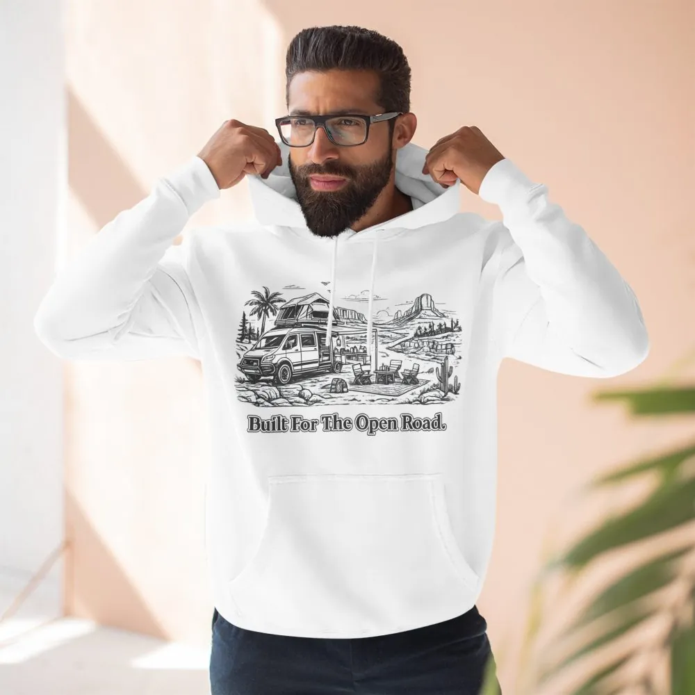 Three-Panel Fleece Hoodie - "Built For The Open Road" Design Minimal-Line