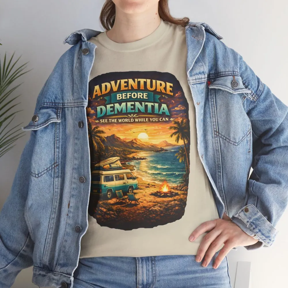 Unisex Heavy Cotton Tee — "Adventure Before Dementia" Design Scenic-Line