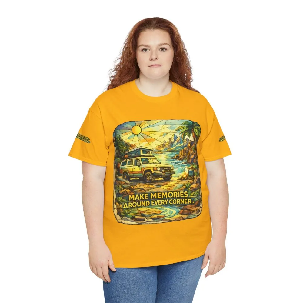Unisex Heavy Cotton Tee — "Make Memories Around Every Corner" Design Cubic-Line