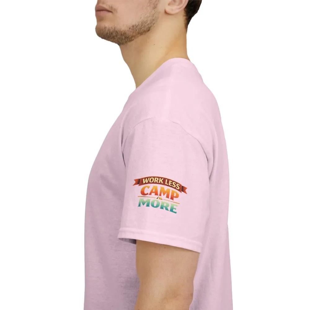 Unisex Heavy Cotton Tee — "Work Less-Camp More" Design Scenic-Line