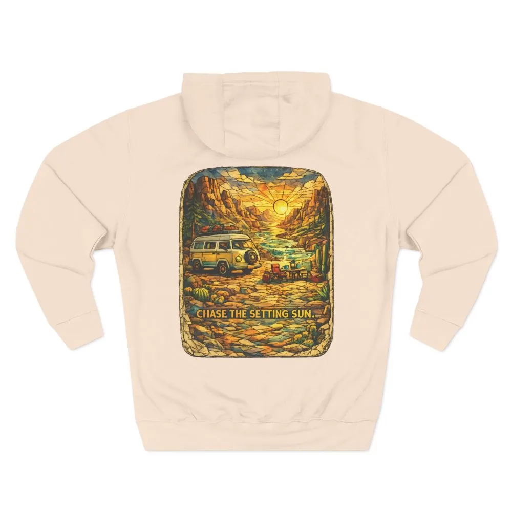 Three-Panel Fleece Hoodie - "Chase The Settings Sun" Design Cubic-Line