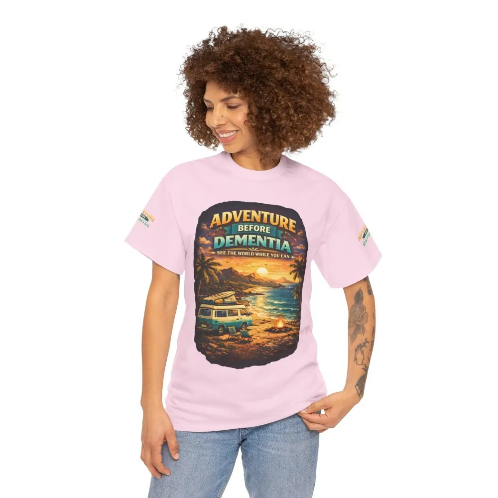 Unisex Heavy Cotton Tee — "Adventure Before Dementia" Design Scenic-Line