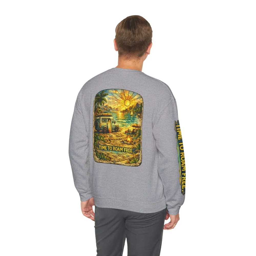 Unisex Heavy Blend™ Crewneck Sweatshirt — "Time To Roam Free" Design Cubic-Line