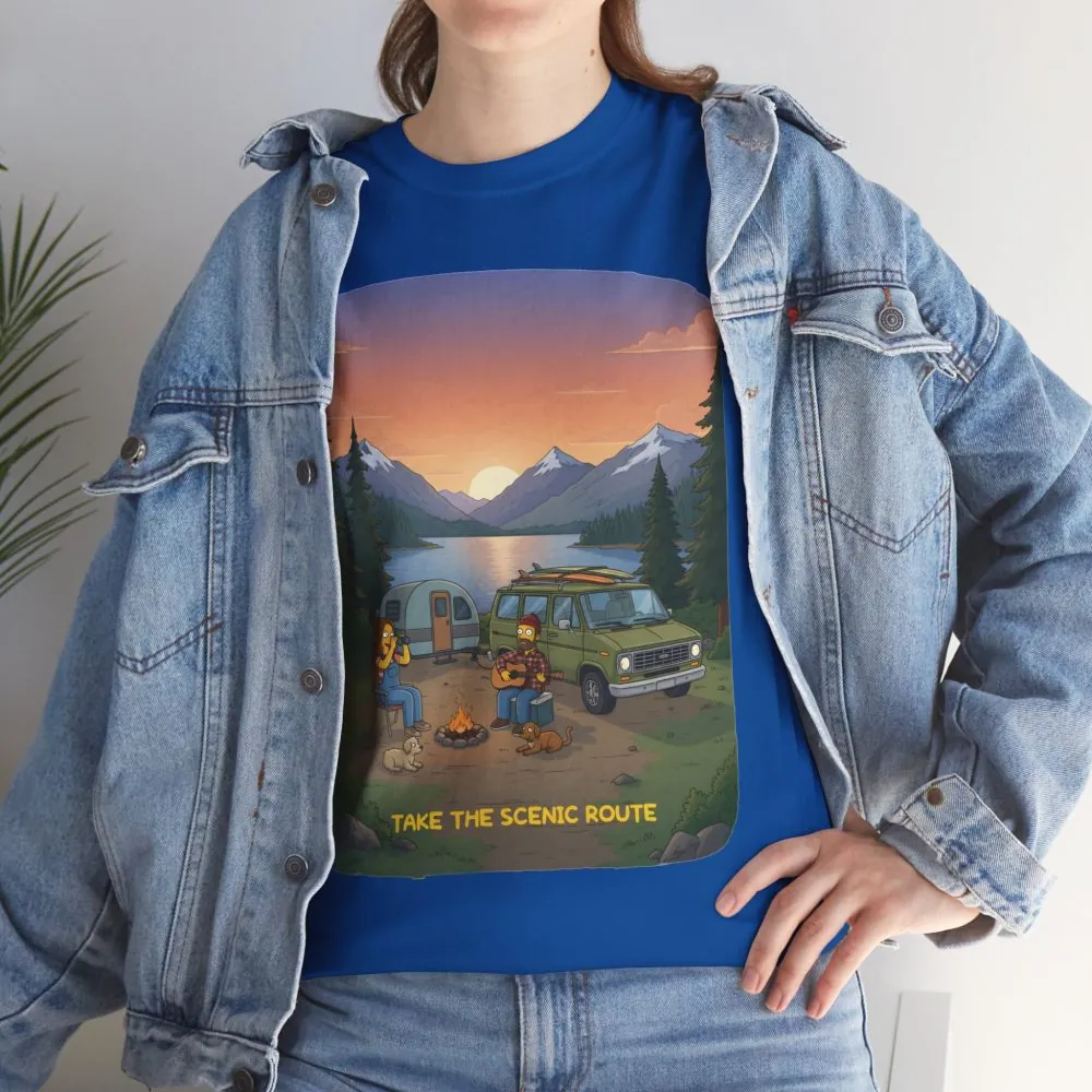 Unisex Heavy Cotton Tee — "Take The Scenic Route" Design Sitcom-Line