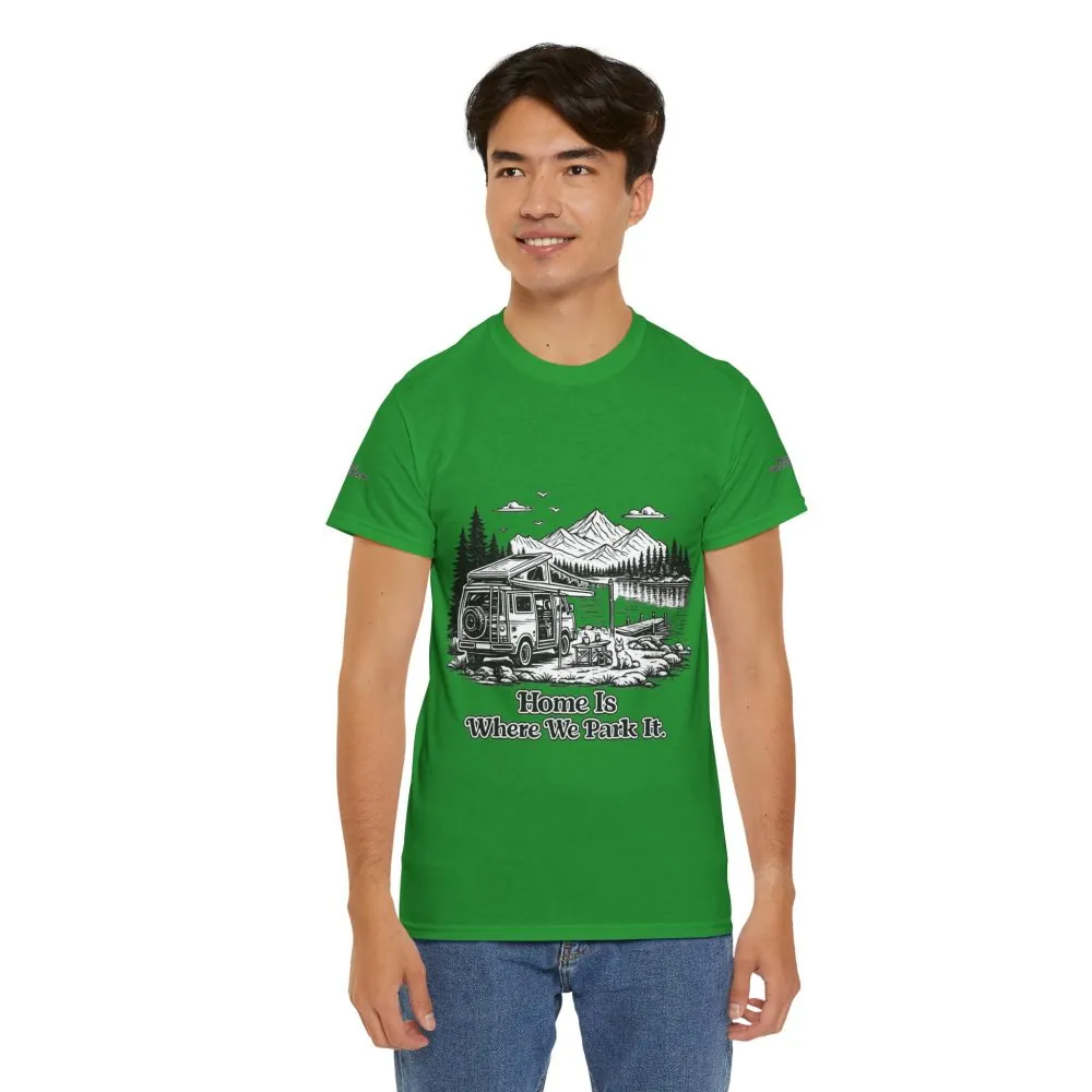 18236983282578708821_2048.jpeg Unisex Heavy Cotton Tee — "Home Is Where You Park It" Design Minimal-Line