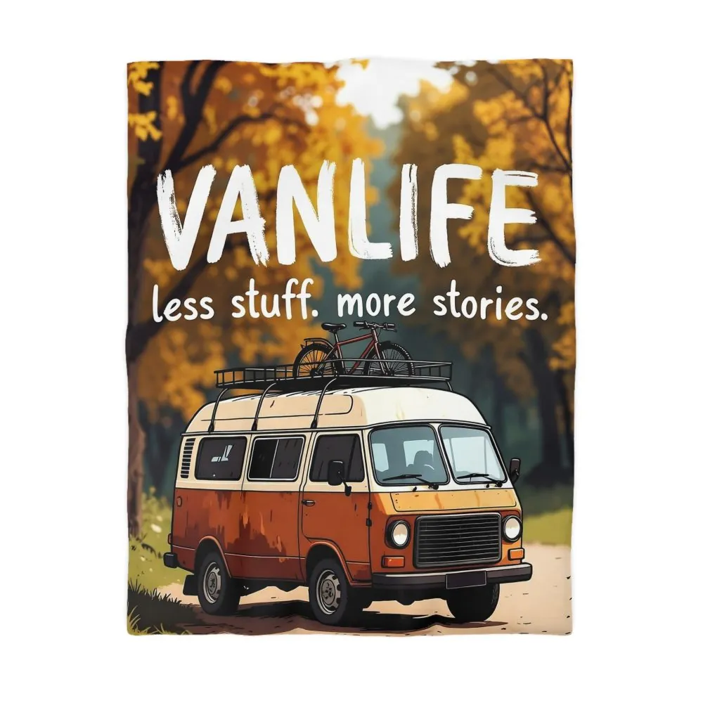 Duvet Cover — "Vanlife Less Stuff, More Stories" Retro Camper Bedding