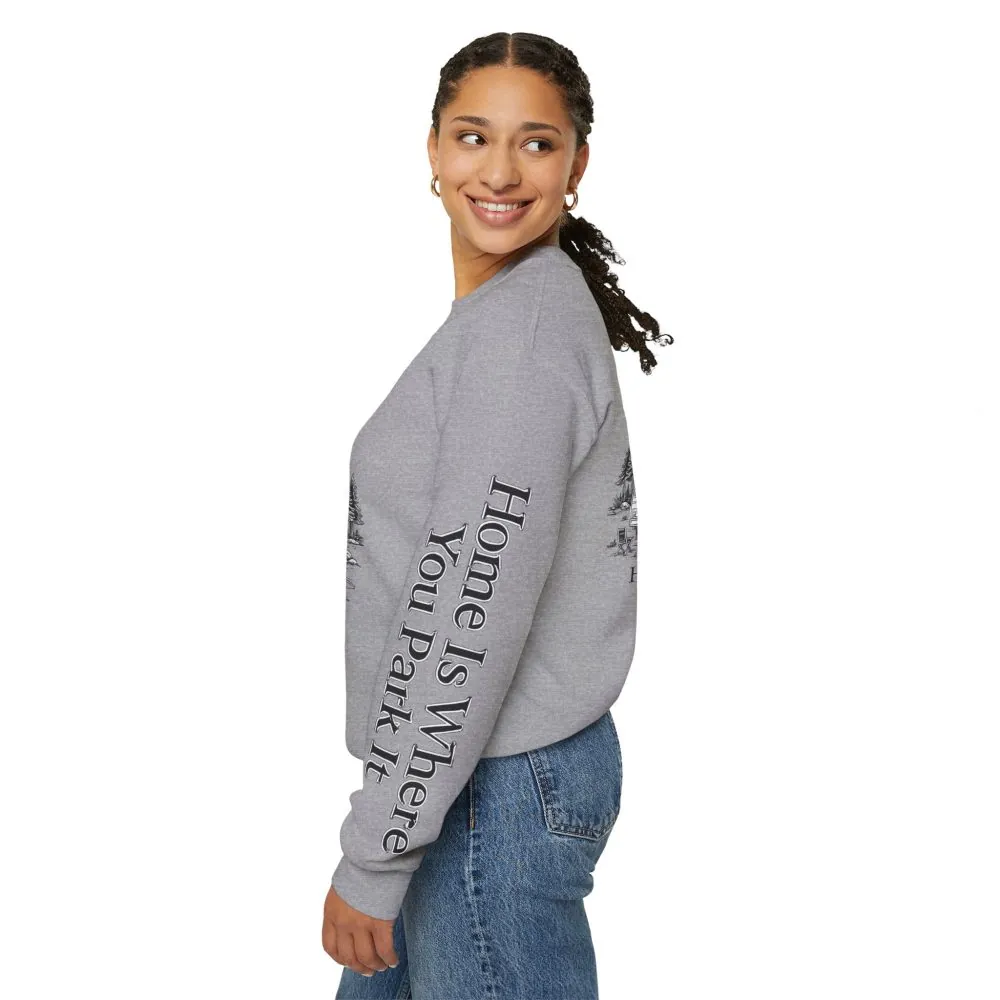 18242587496431470686_2048.jpeg Unisex Heavy Blend™ Crewneck Sweatshirt — "Home Is Where You Park It" Design Minimal-Line