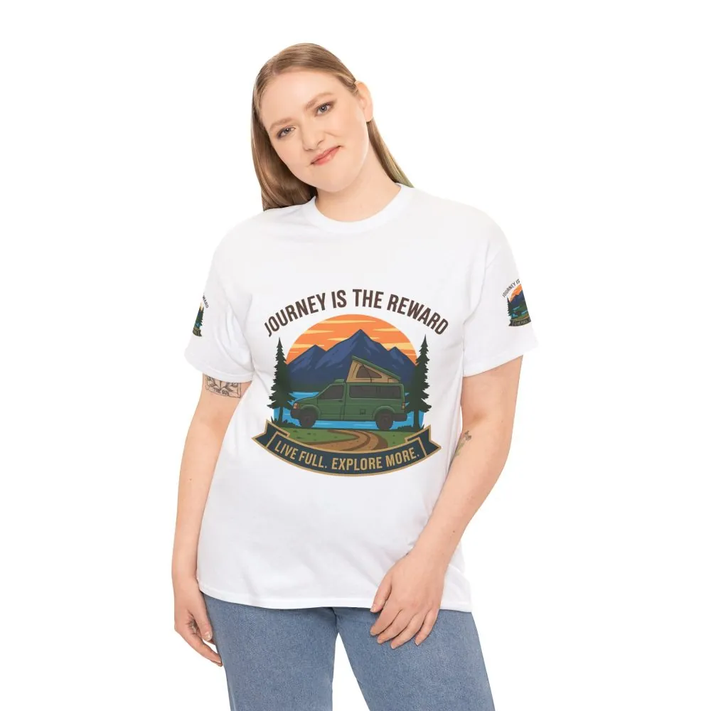 Unisex Heavy Cotton Tee  — "Journey Is The Reward Tee" Adventure Camper Van Graphic T-Shirt