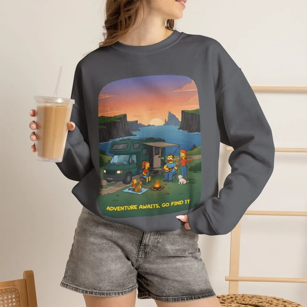Unisex Heavy Blend™ Crewneck Sweatshirt — "Adventure Awaits-Go Find It"" Design Sitcom-Line