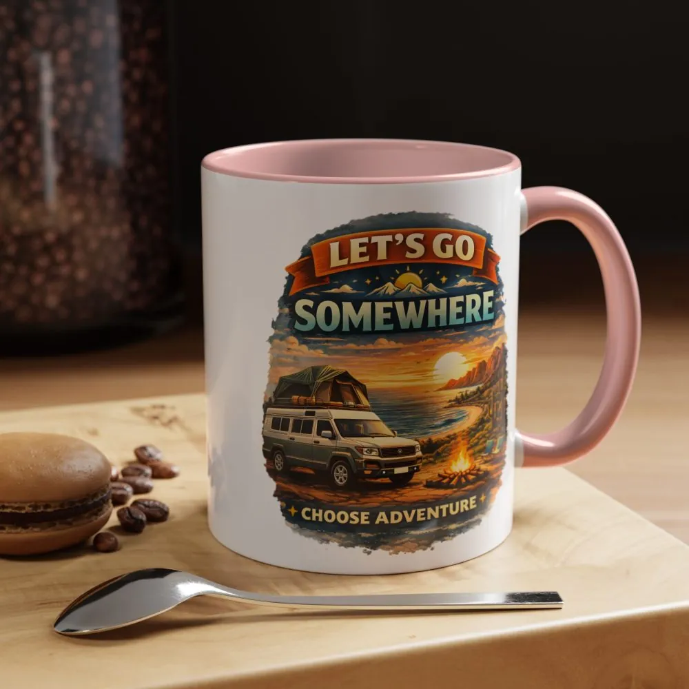 Accent Coffee Mug (11, 15oz) — "Lets Go Somewhere" Design Scenic-Line