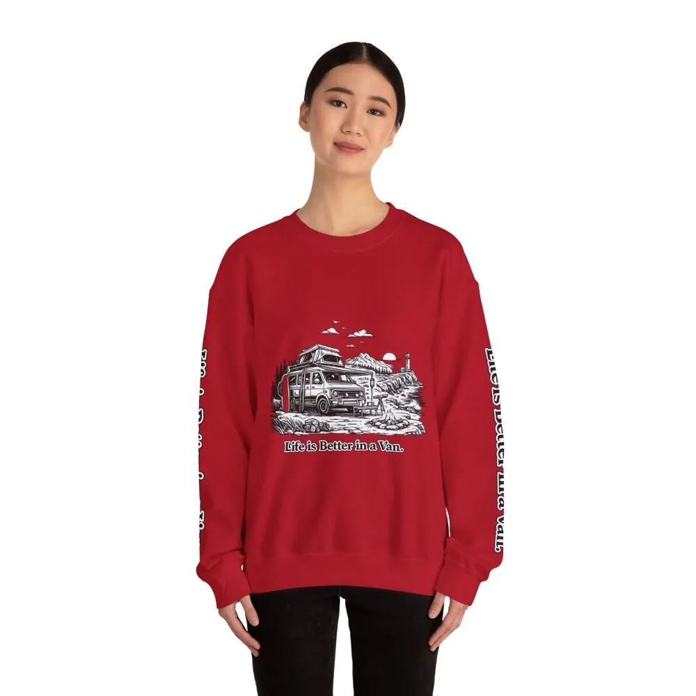 Unisex Heavy Blend™ Crewneck Sweatshirt — "Life Is Better In A Van" Design Minimal-Line