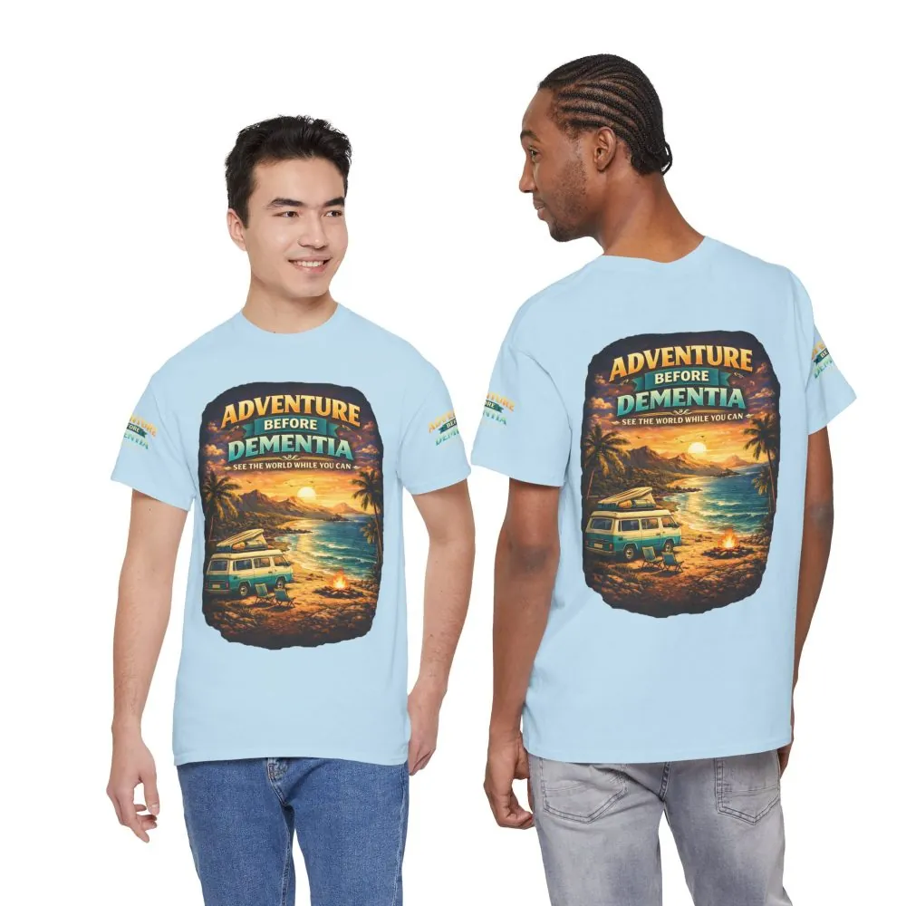 Unisex Heavy Cotton Tee — "Adventure Before Dementia" Design Scenic-Line